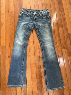 Miss Me Jeans Womens 27 Bootcut Bling Flap Pocket Distressed Stretch Denim